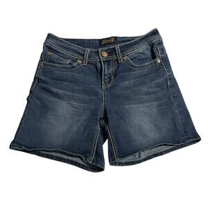 Seven7 Womens Denim Jean Shorts Size 4 Blue Stretch Low Rise Dark Wash Zip Fly